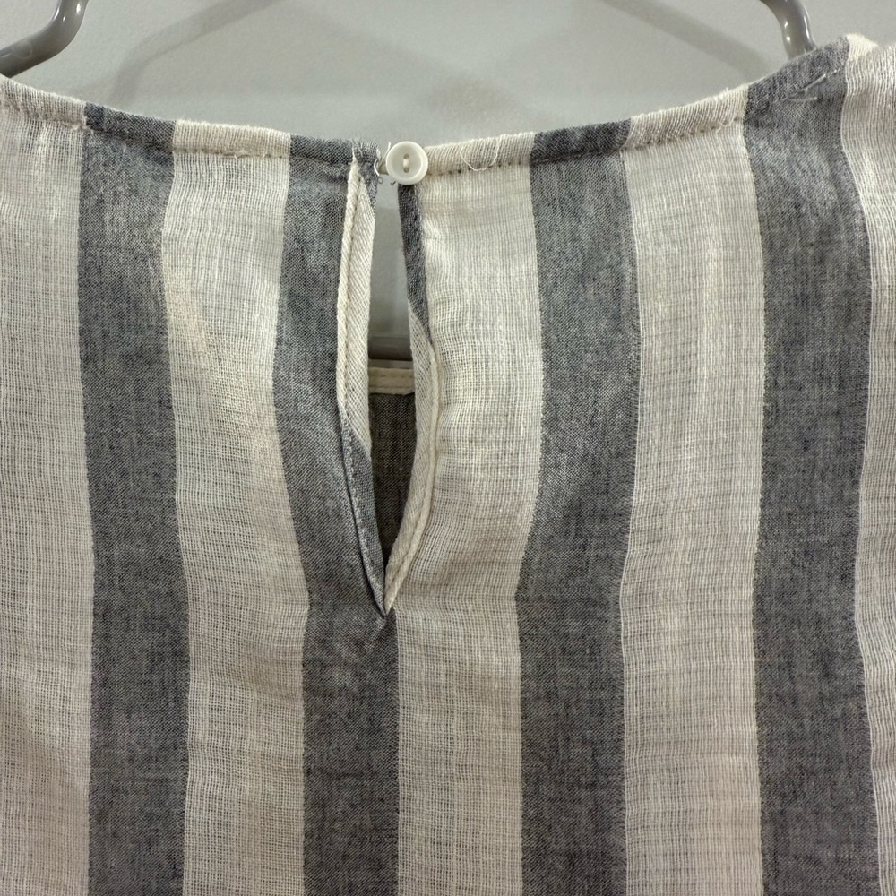Striped Gray and White Ruffle Sleeveless Top - Picture 6 of 7